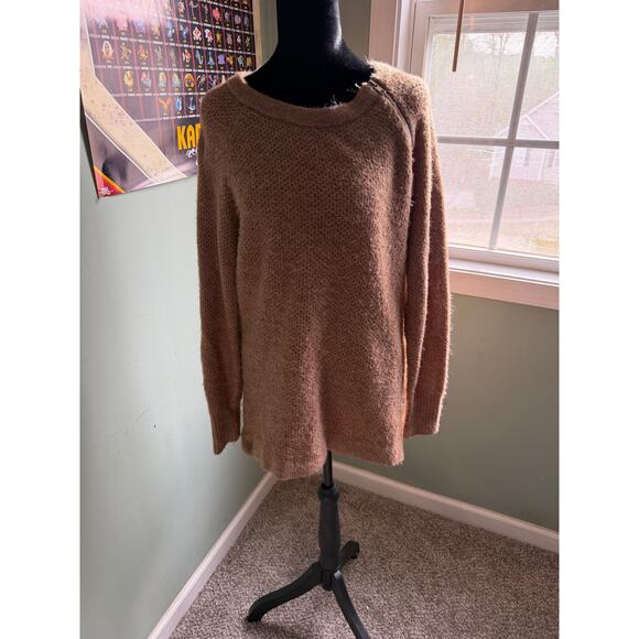 Abercrombie & Fitch Sweaters - Brown Knit Shoulder Zip Sweater, Soft & Fuzzy Tunic Pullover